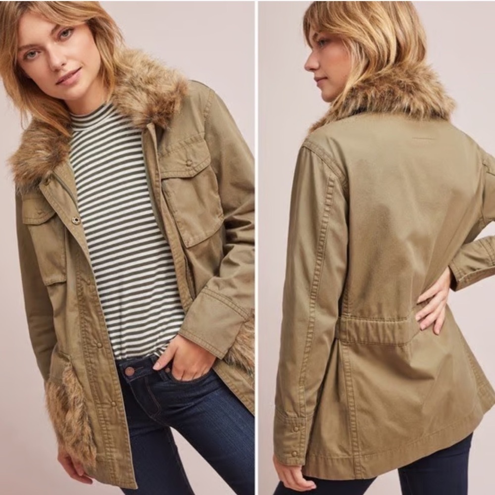 ANTHROPOLOGIE FAUX FUR TRIMMED PARKA Size XS